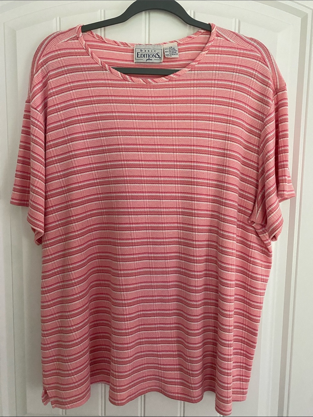 Basic Editions Pink Striped Relaxed Knit Top